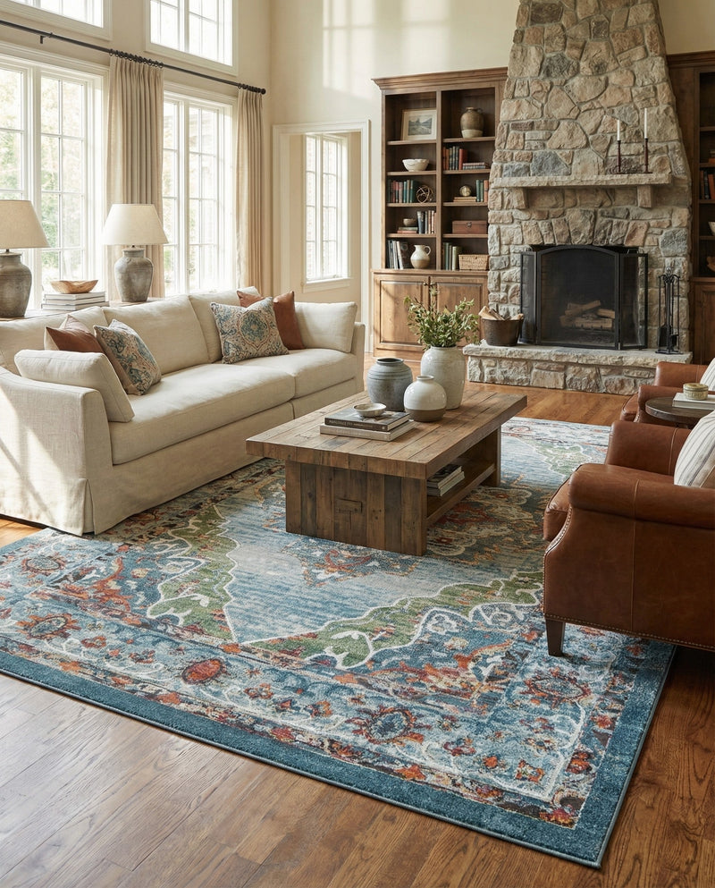 Savannah Soiree Collection Area Rug - Serengeti (Blue) Rectangle Blue  lifestyle 13
