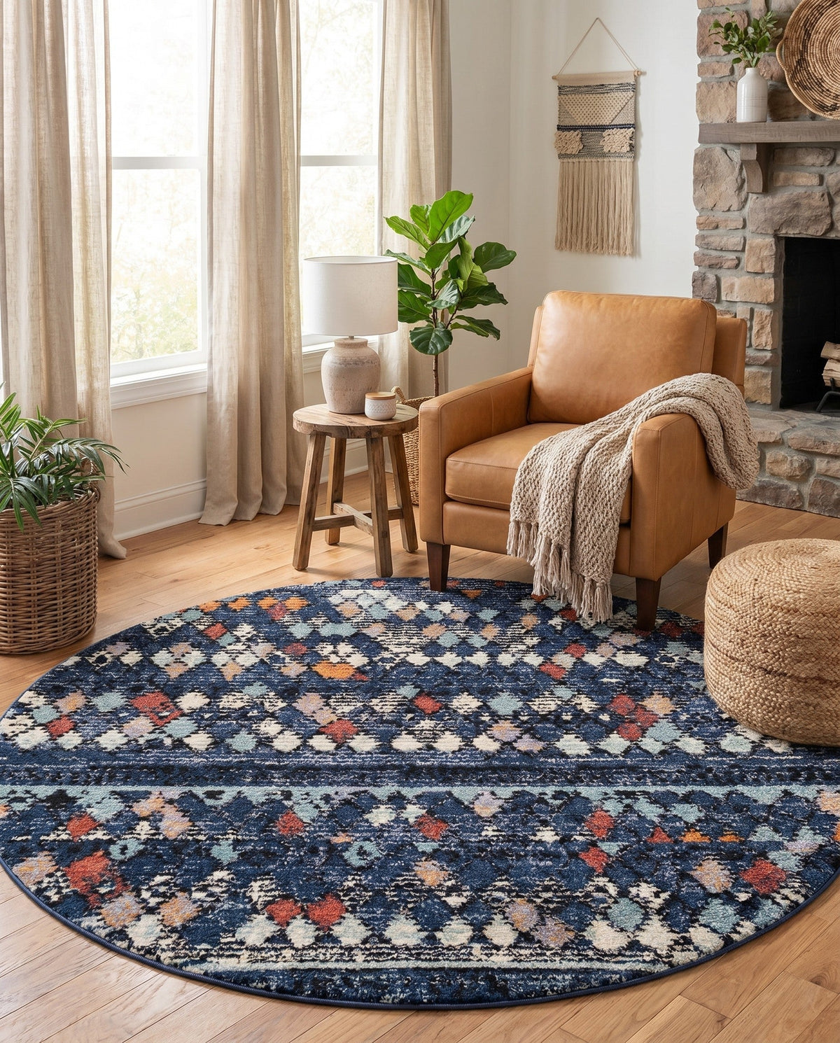 Tangier Treasures Collection Area Rug -  Marrakech Round Navy Blue  lifestyle 179