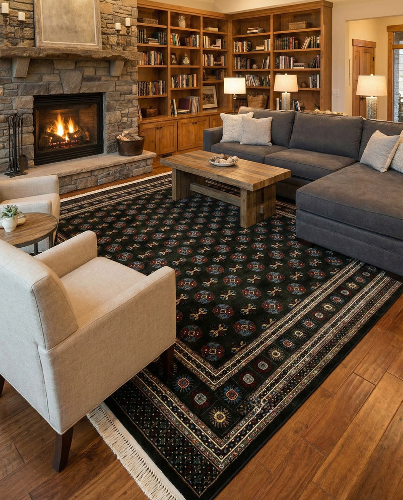 Samarkand Elegance Collection Area Rug -  Margilan (Dark Green) Rectangle Dark Green  lifestyle 25