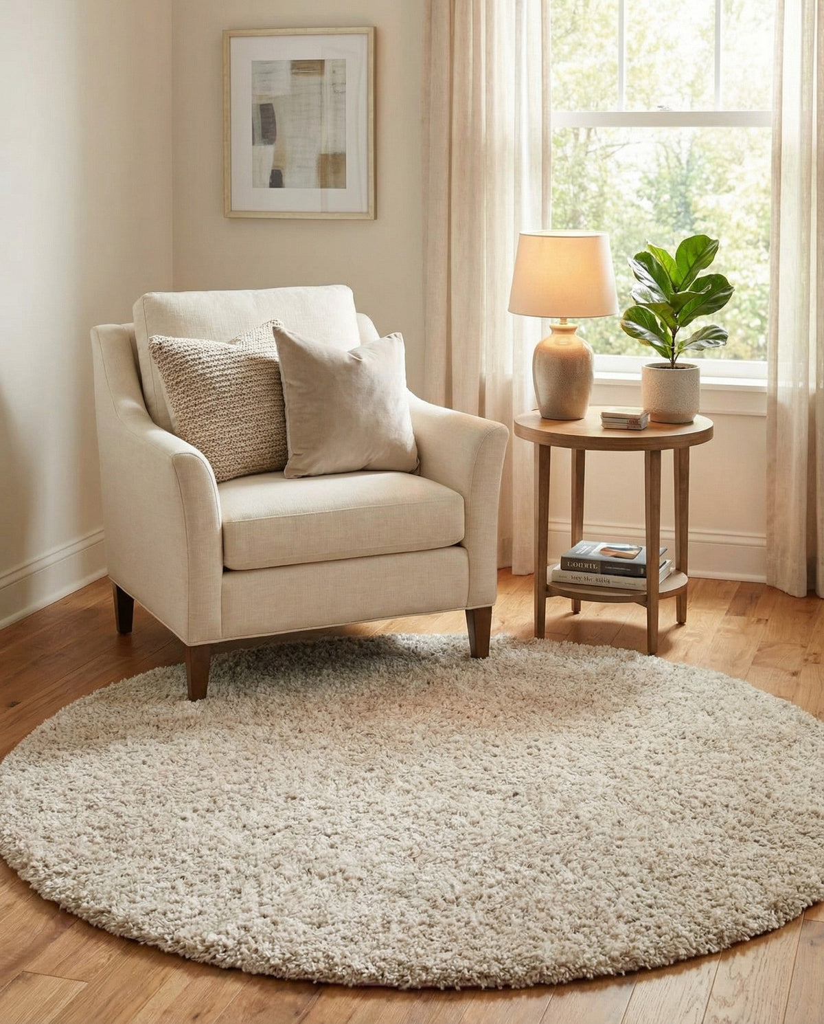Cozy Cove Shag Collection Area Rug -  Harbor Round Ivory  lifestyle 104