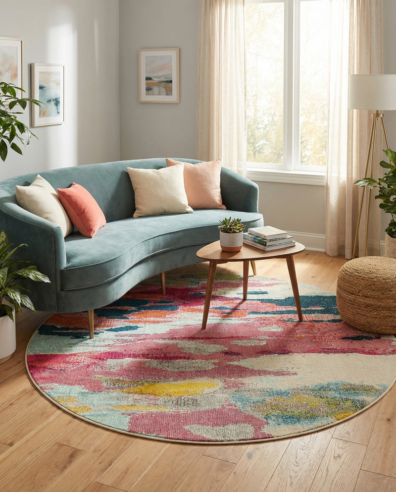 Marrakesh Elegance Collection Area Rug -  Skhirat Round Pink  lifestyle 76