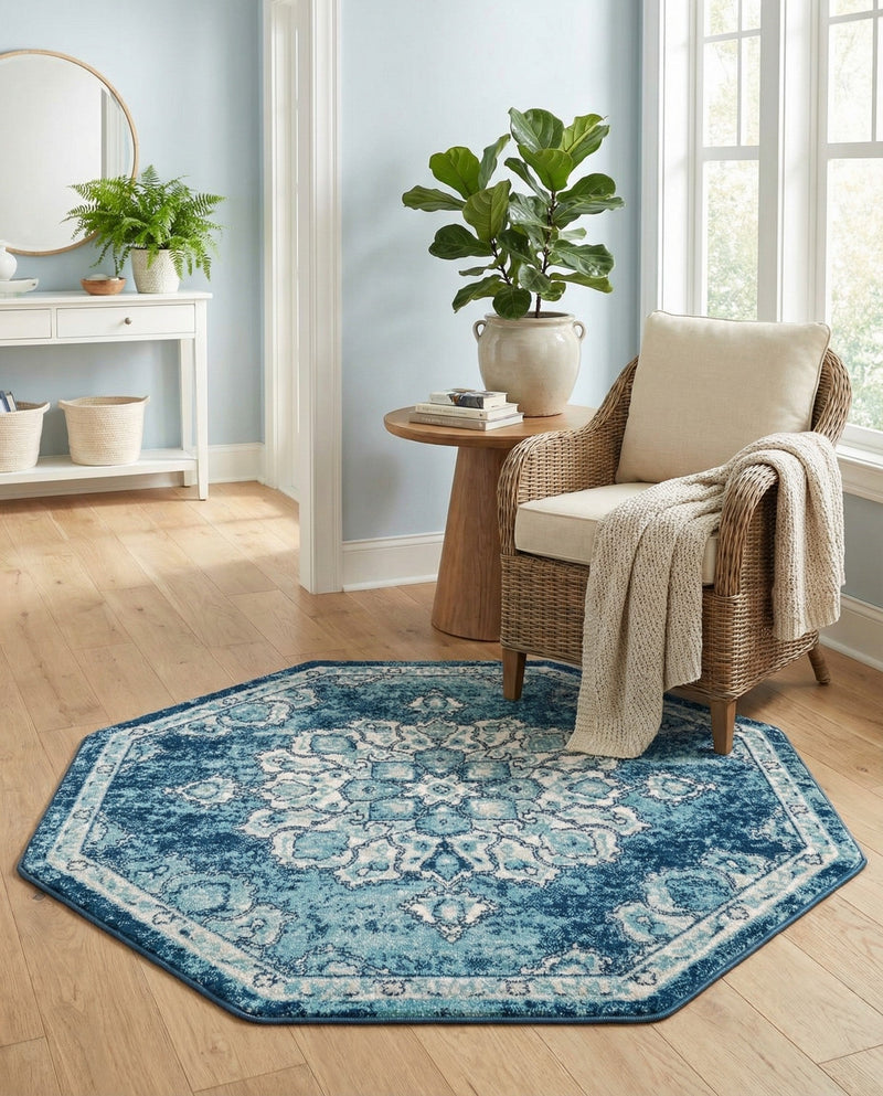 Beverly Grove Collection Area Rug - Melrose (Navy Blue) Octagon Navy Blue  lifestyle 74