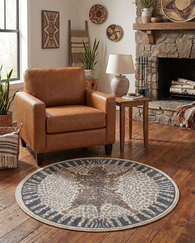 Savannah Sojourn Collection Area Rug -  Masai Round Gray and Ivory  lifestyle 68