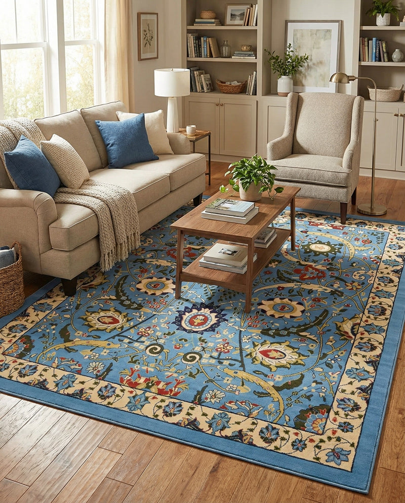 Tabriz Tapestry Collection Area Rug - Sahand (Blue) Rectangle Blue  lifestyle 7