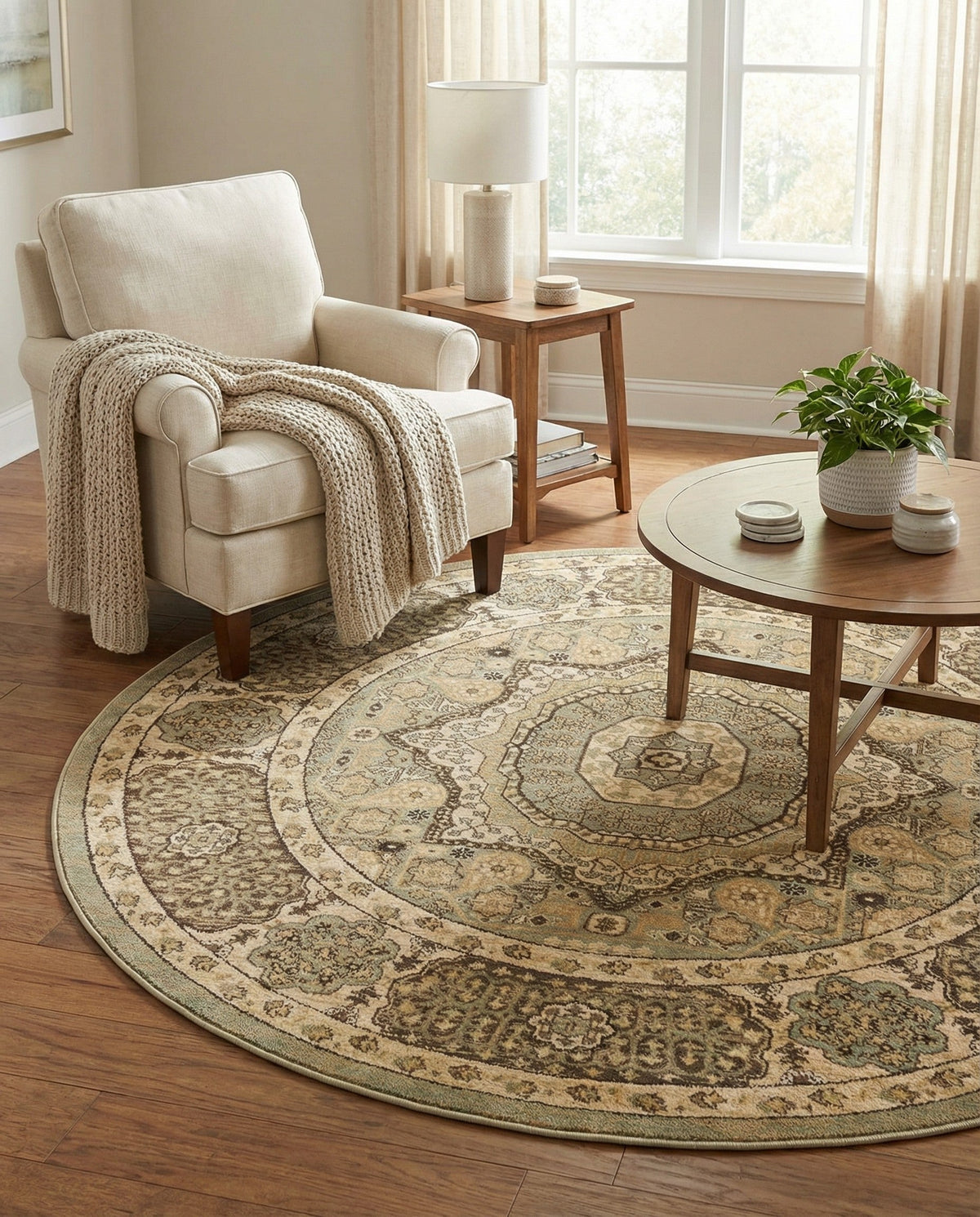 Ottoman Elegance Collection Area Rug -  Ephesus Round Light Green  lifestyle 172