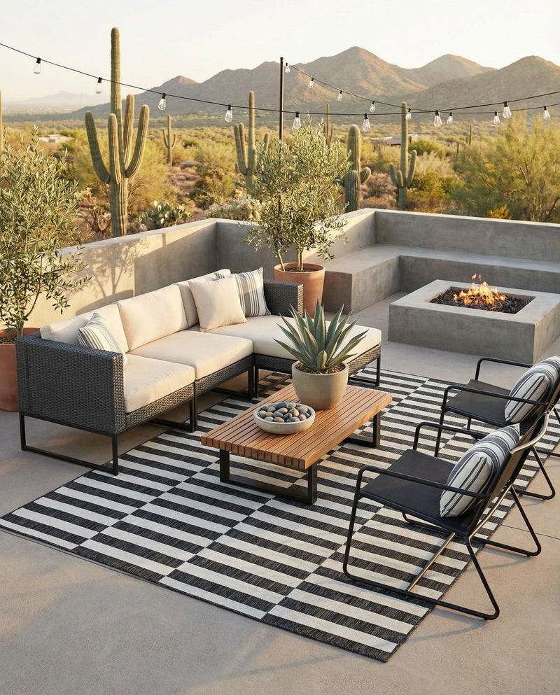 Seaside Stripes Collection Area Rug - Cabana (Charcoal) Rectangle Charcoal  lifestyle 4