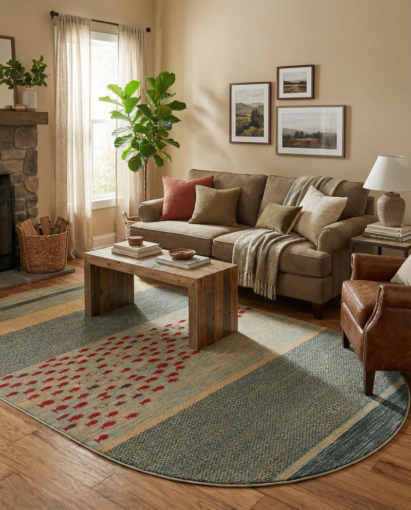 Zagros Oasis Collection Area Rug -  Kermanshah Oval Blue  lifestyle 68