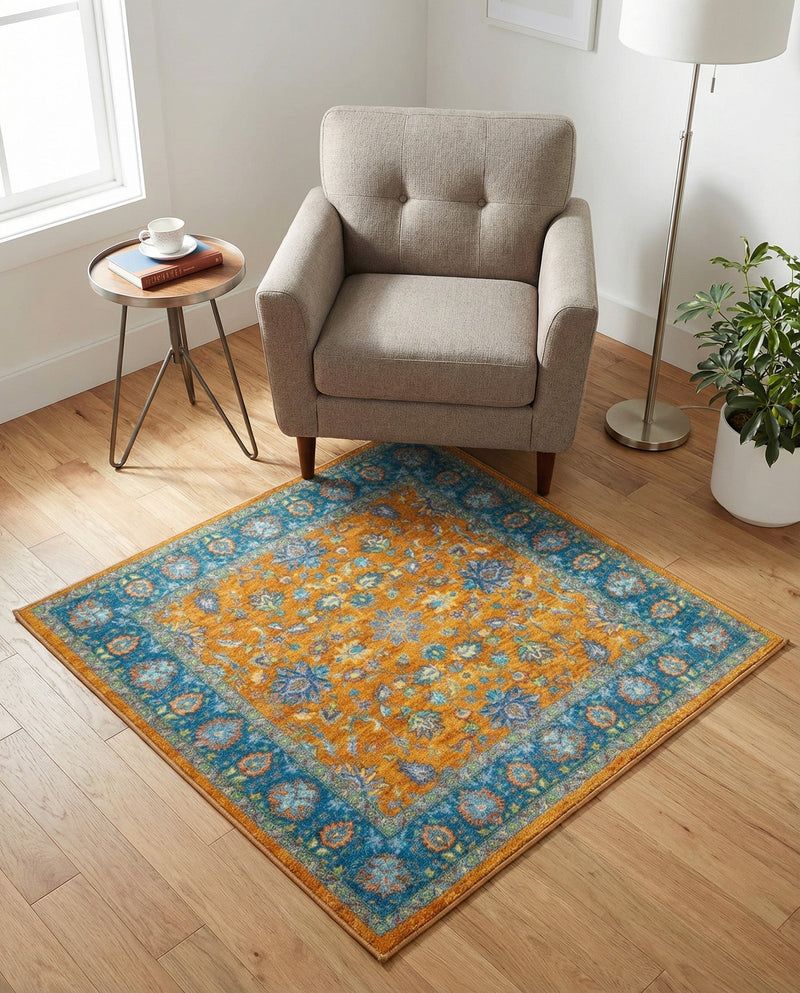 Casablanca Tapestry Collection Area Rug -  Marrakech (Sunshine Yellow) Square Sunshine Yellow  lifestyle 57