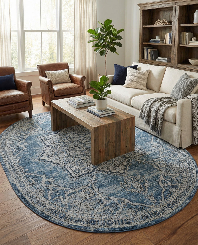 Mykonos Manor Collection Area Rug -  Tinos (Blue) Oval Blue  lifestyle 78