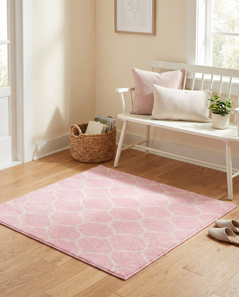 Trellis Mosaic Collection Area Rug -  Pergolatown (Light Pink) Square Light Pink  lifestyle 84