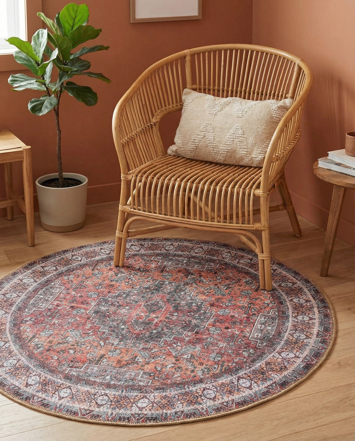Heritage Elegance Collection Area Rug -  Uffizi Round Rust Red  lifestyle 110