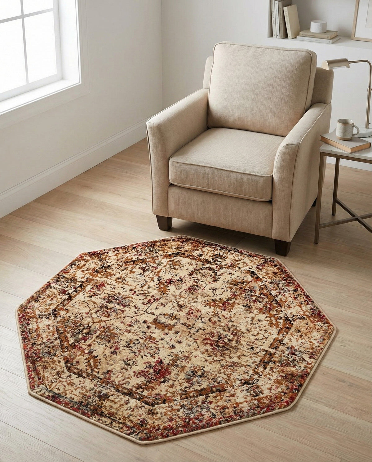 Neptune Elegance Collection Area Rug -  Galatea (Beige Cream) Octagon Beige Cream  lifestyle 71