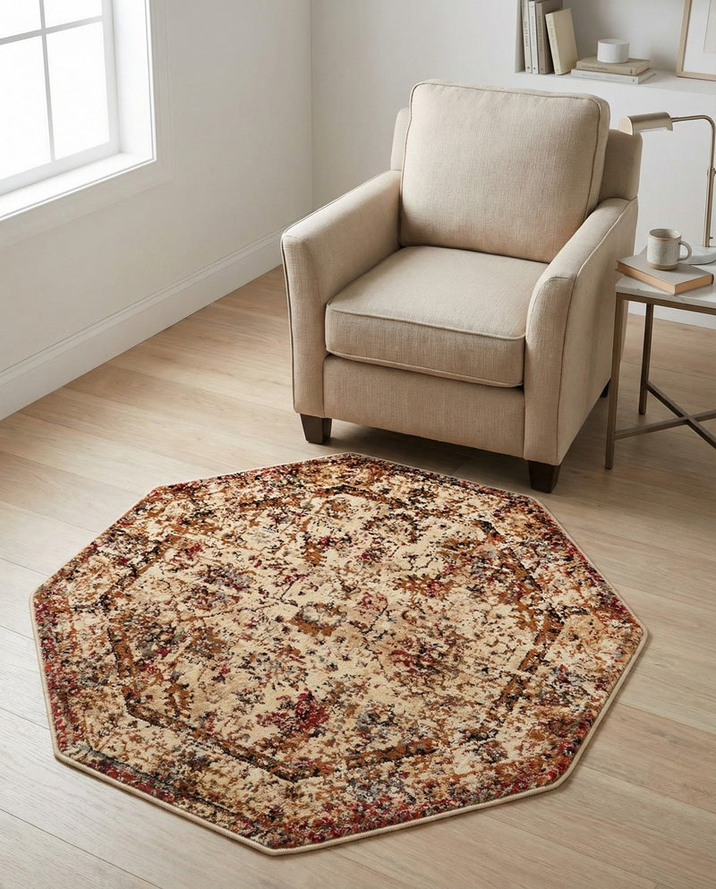 Neptune Elegance Collection Area Rug -  Galatea (Beige Cream) Octagon Beige Cream  lifestyle 71