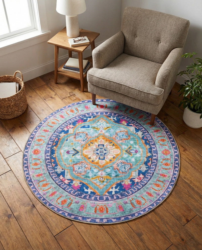 Heritage Elegance Collection Area Rug -  Taj Round Blue  lifestyle 71