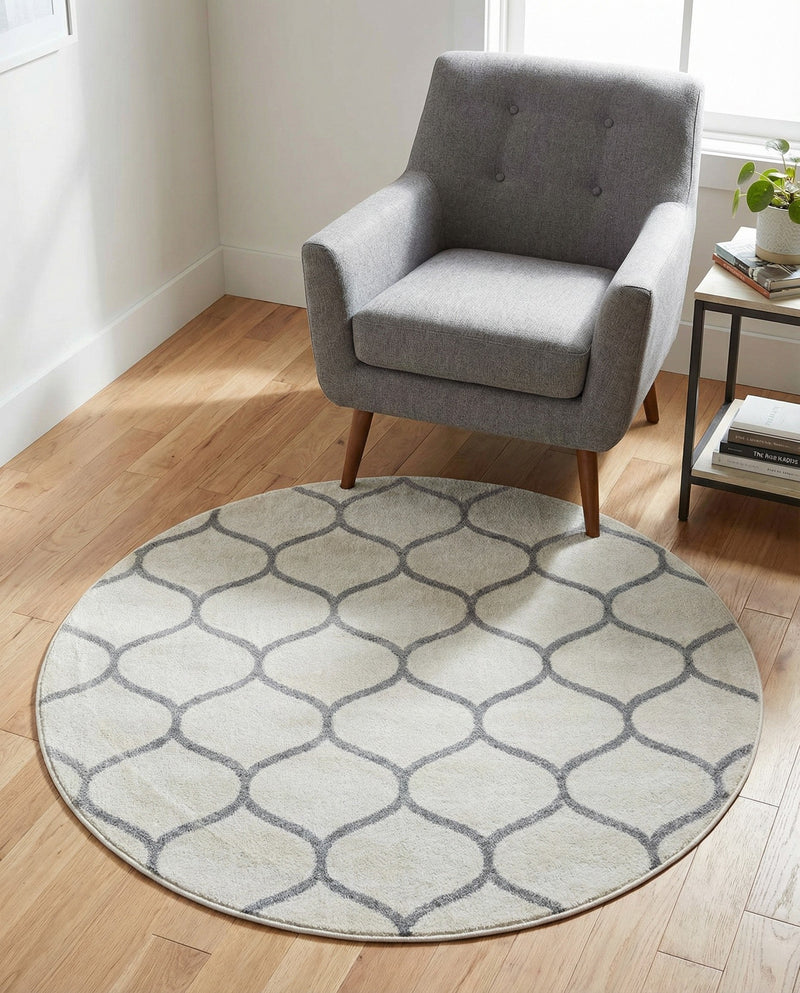 Trellis Mosaic Collection Area Rug -  Pergolatown (Ivory) Round Ivory  lifestyle 44