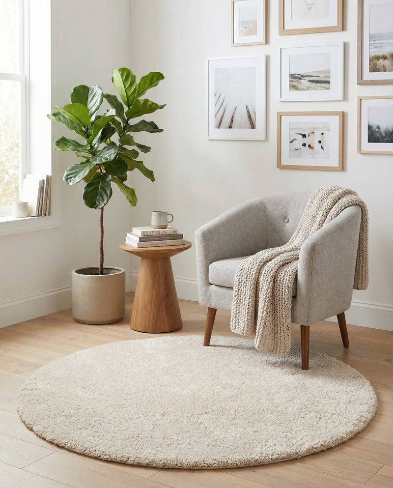 Cozy Comfort Shag Collection Area Rug - Haven (Oatmeal Beige) Round Oatmeal Beige  lifestyle 53
