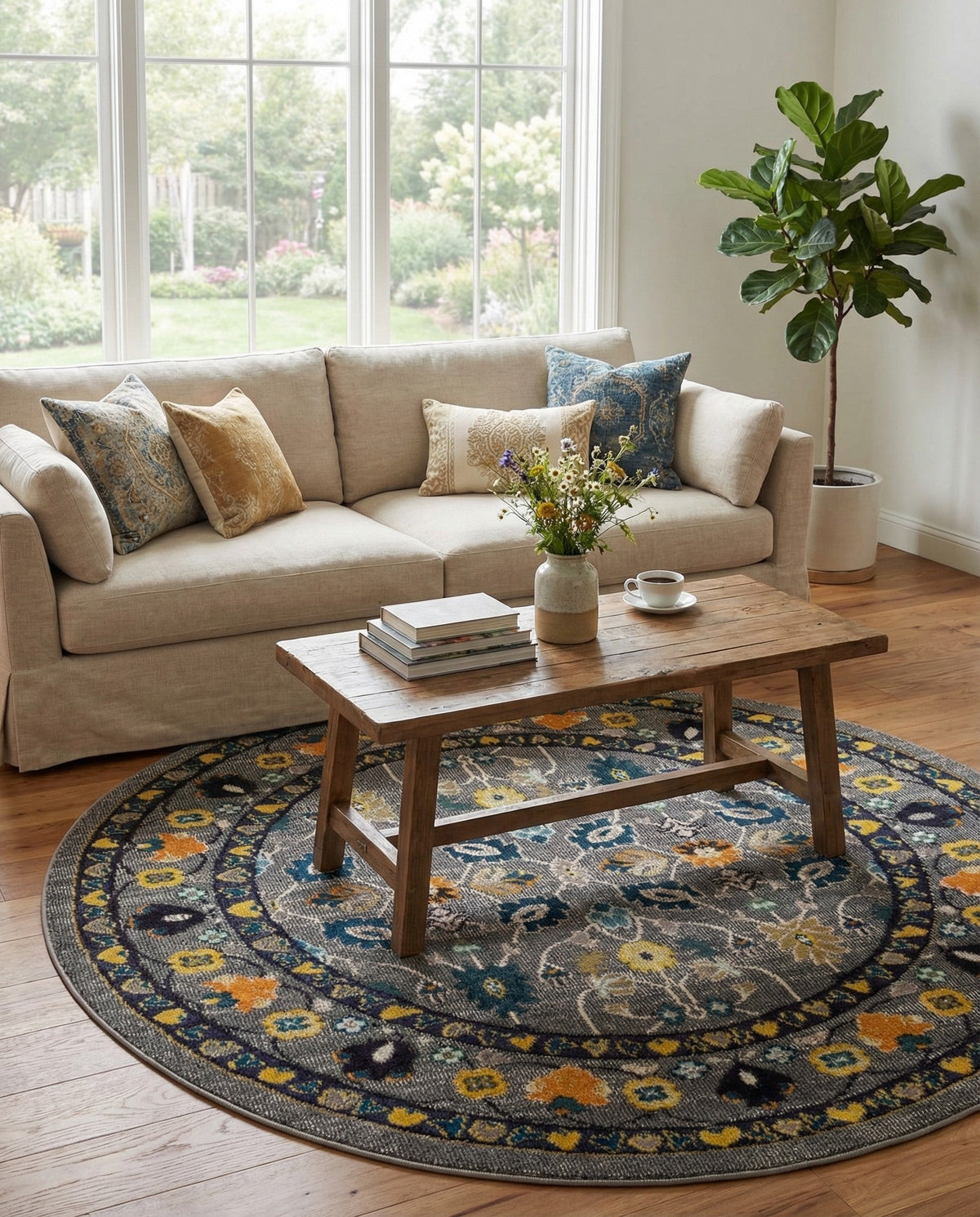 Chateau Elegance Collection Area Rug -  Luxembourg Round Gray  lifestyle 69