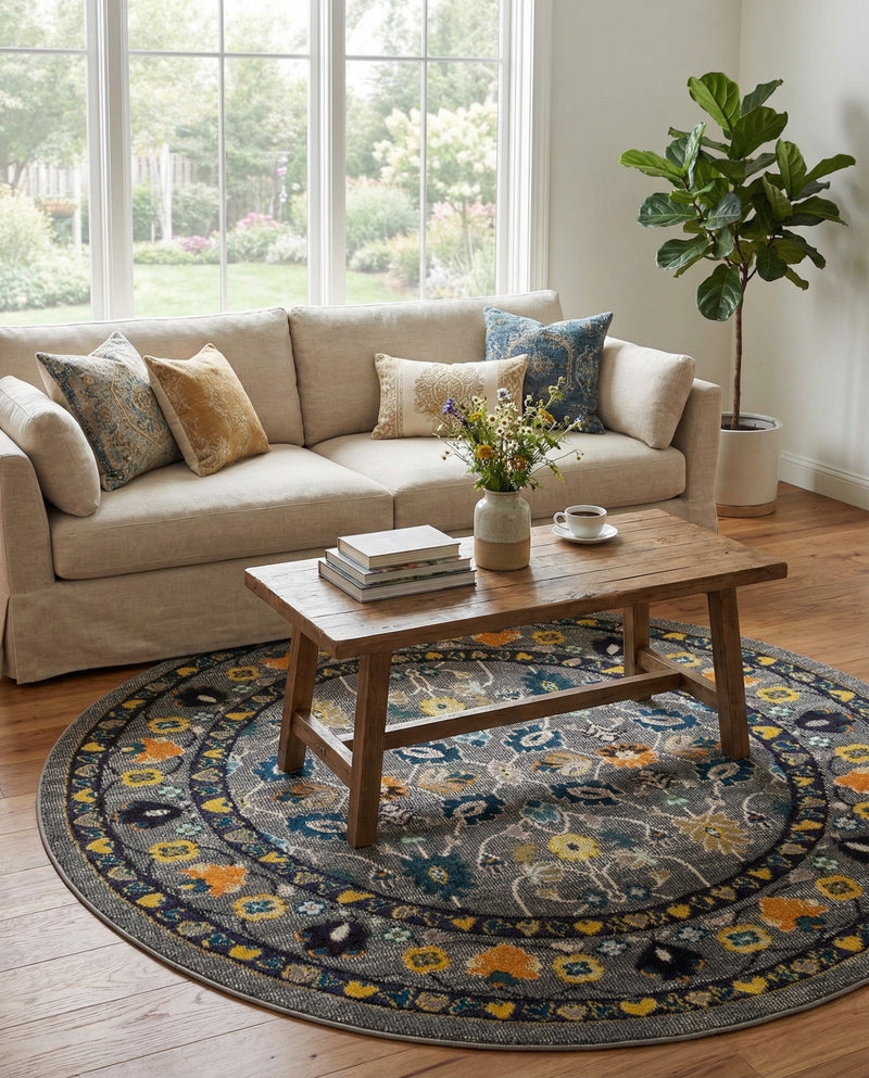 Chateau Elegance Collection Area Rug -  Luxembourg Round Gray  lifestyle 69