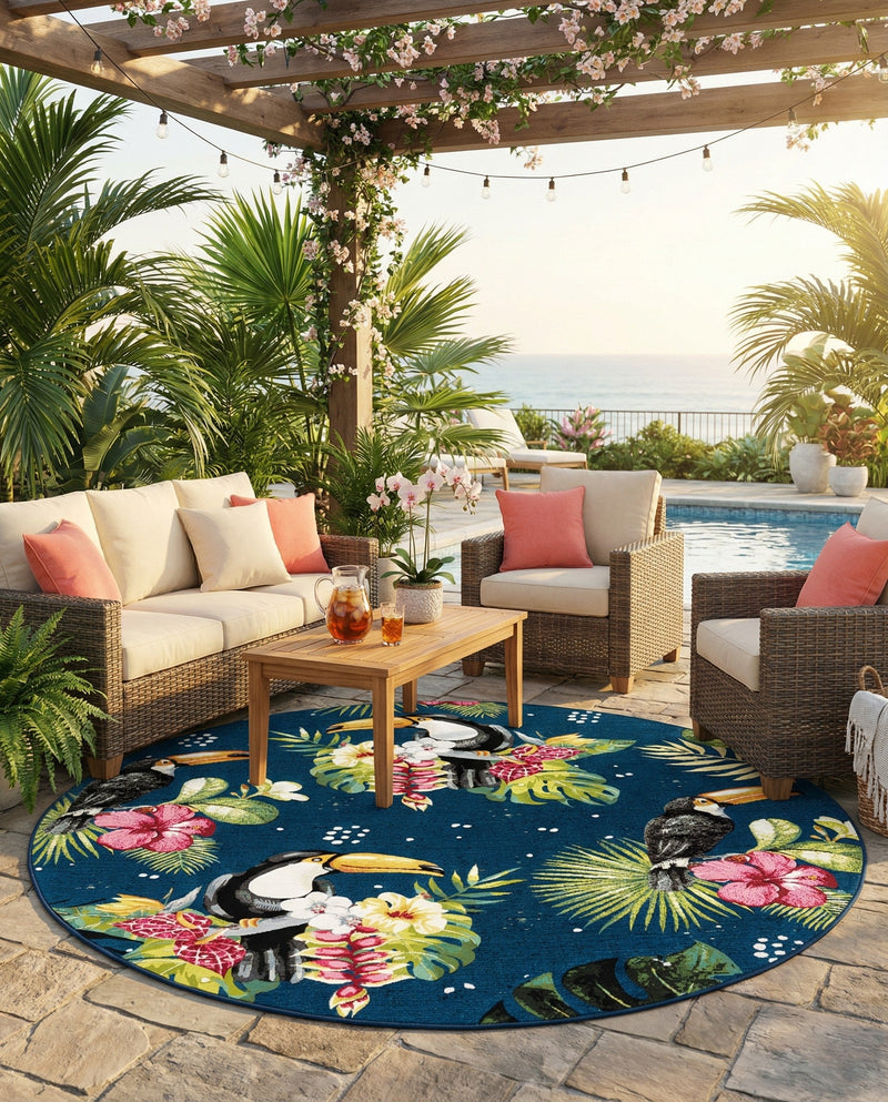 Seaside Blooms Collection Area Rug -  Leaf Round Multi  lifestyle 40