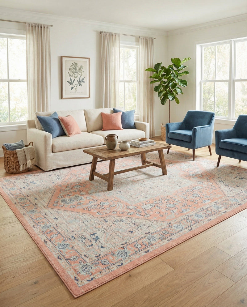 Savannah Series Collection Area Rug - Charleston (Powder Pink) Rectangle Powder Pink  lifestyle 8