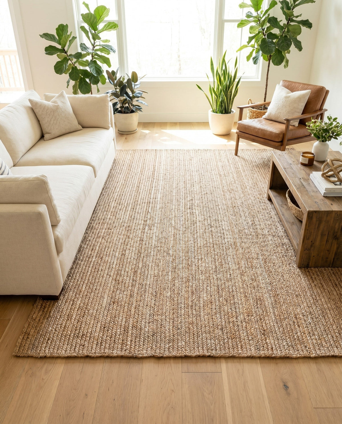 Woven Seaside Jute Collection Area Rug - Savannah (Natural) Rectangle Natural  lifestyle 32