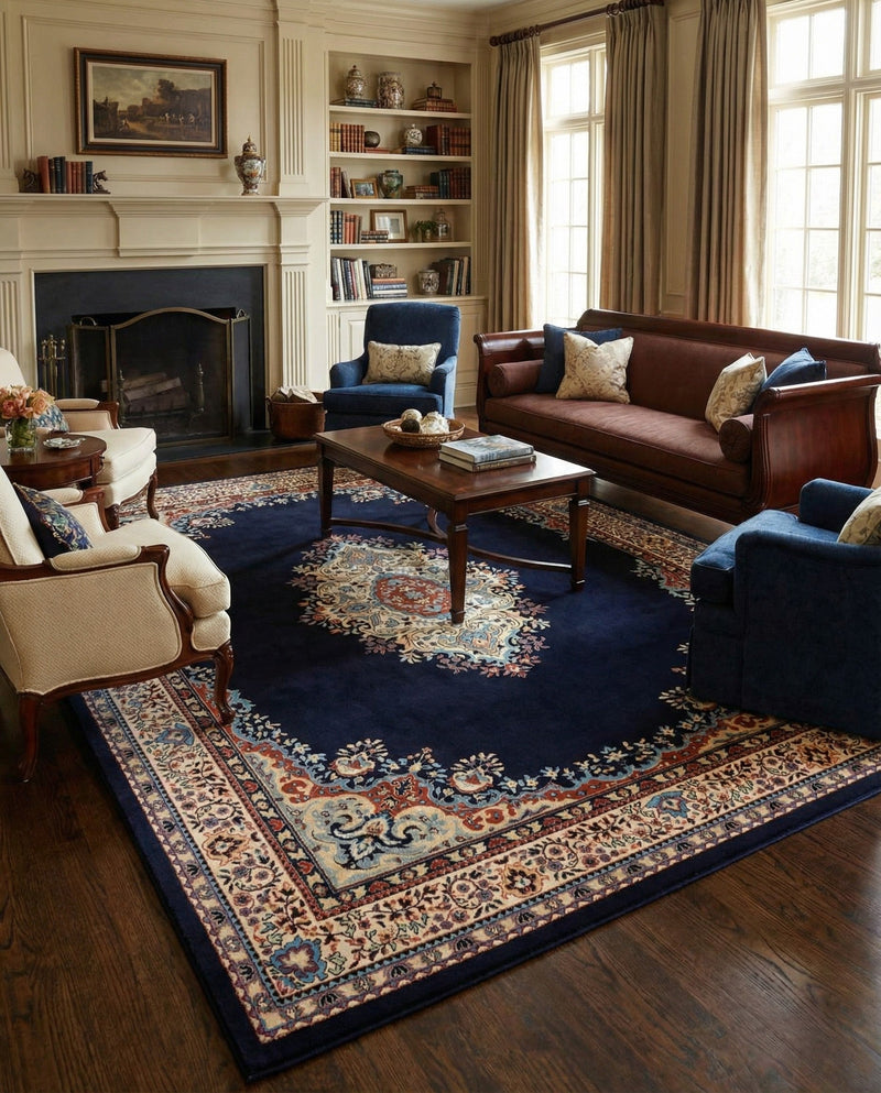 Tabriz Tapestry Collection Area Rug - Azerbaijan (Navy Blue) Rectangle Navy Blue  lifestyle 5