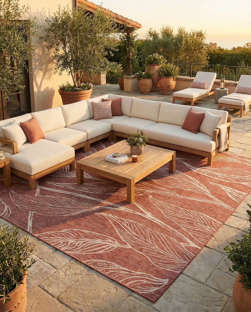 Seaside Blooms Collection Area Rug -  Evergreen (Rust Red) Square Rust Red  lifestyle 54