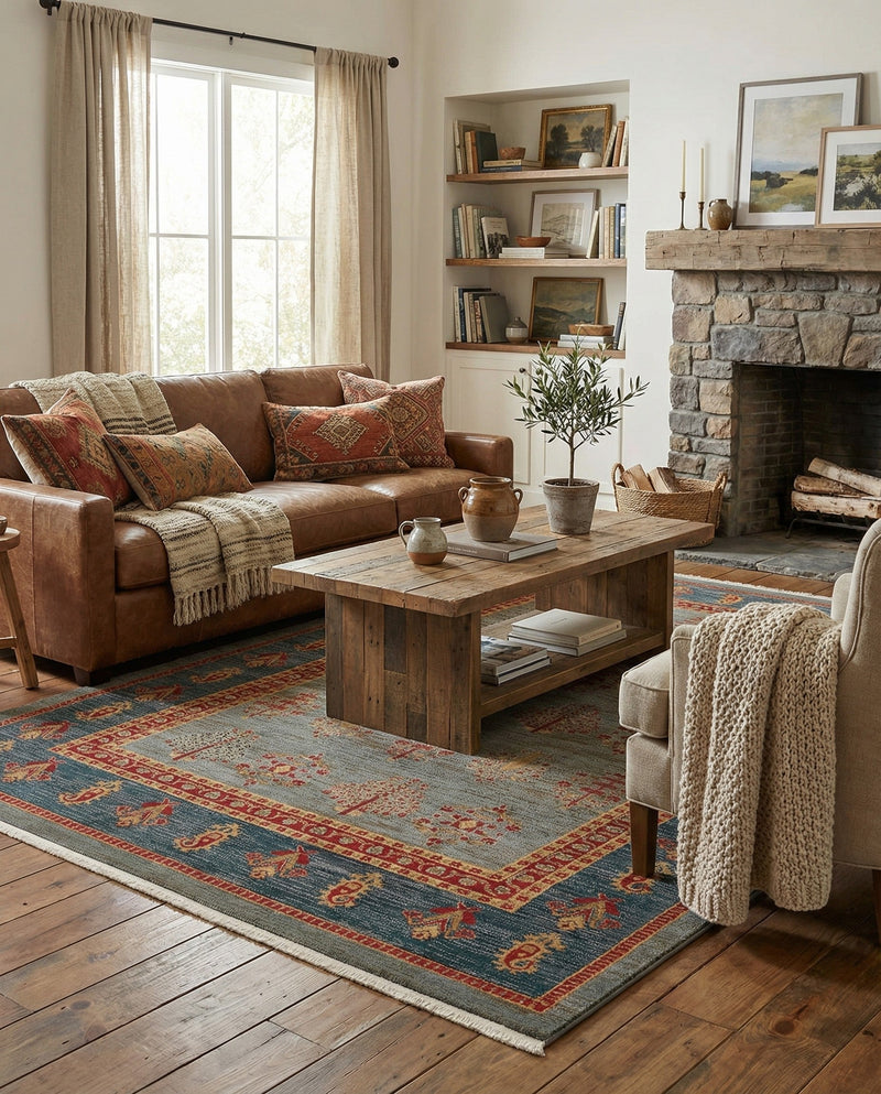 Zagros Oasis Collection Area Rug -  Dalahu Rectangle Light Blue  lifestyle 23
