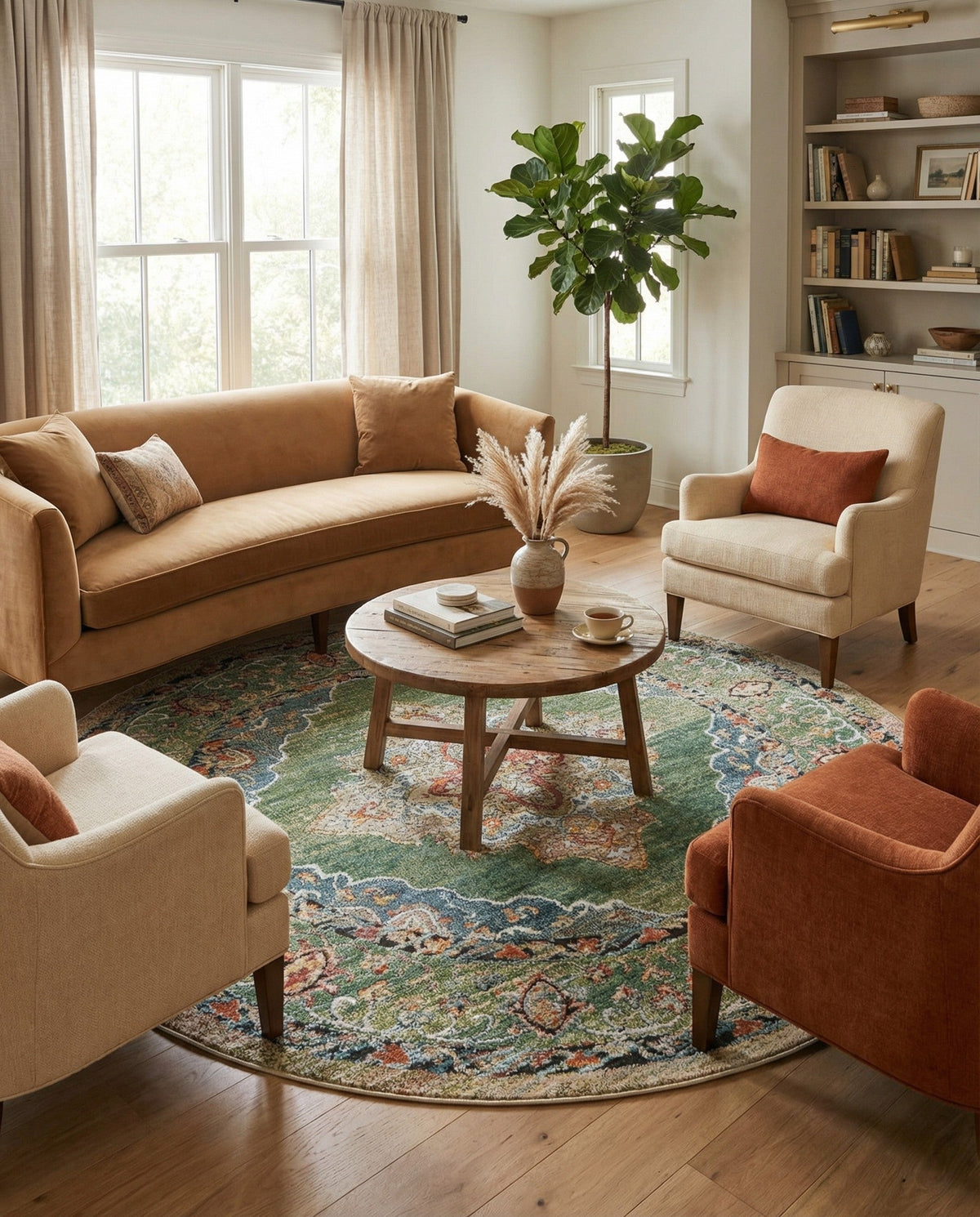 Savannah Soiree Collection Area Rug - Serengeti (Green) Round Green  lifestyle 114