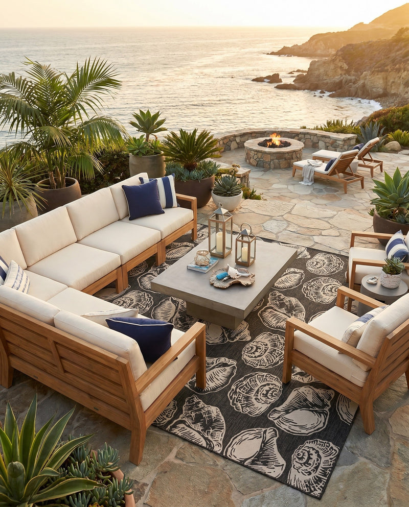Seaside Haven Rugs Collection Area Rug -  Lighthouse (Black and White) Square Black and White  lifestyle 75