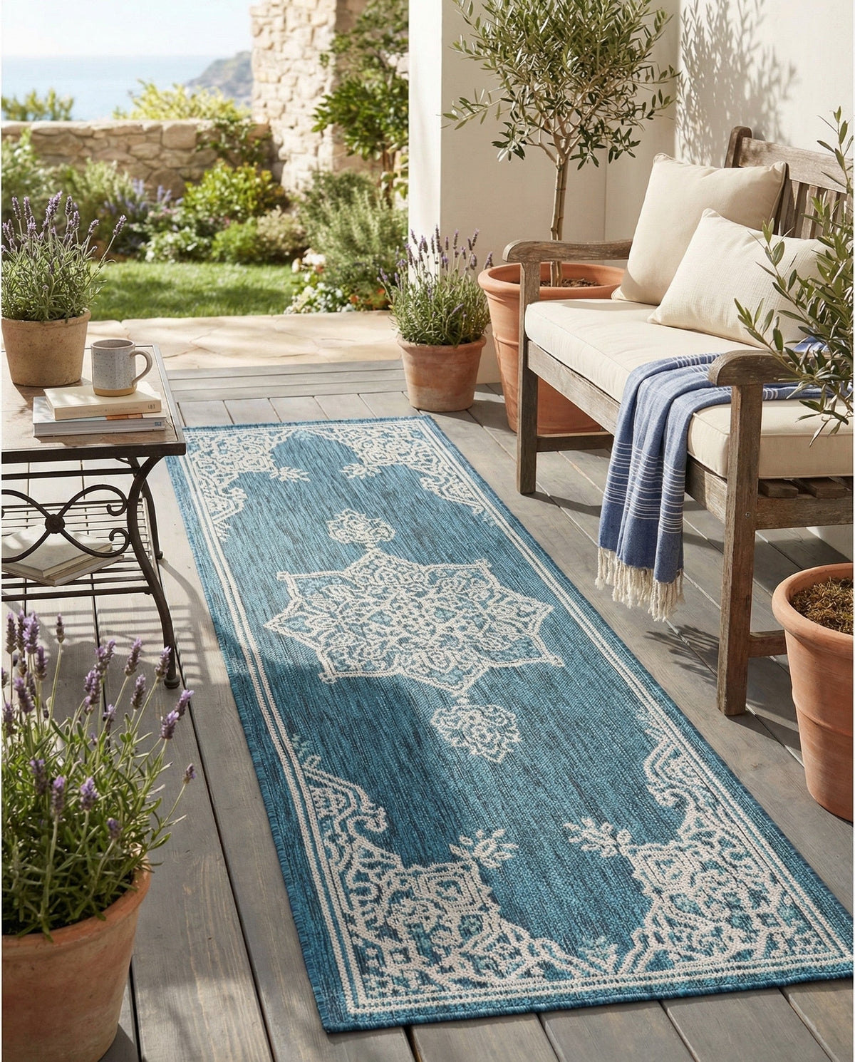 Patio Heritage Collection Area Rug -  Charleston (Teal) Runner Teal  lifestyle 68