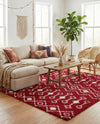 Berber Lattice Shag Collection Area Rug - Atlas (Burgundy Red) Square Burgundy Red  lifestyle 37