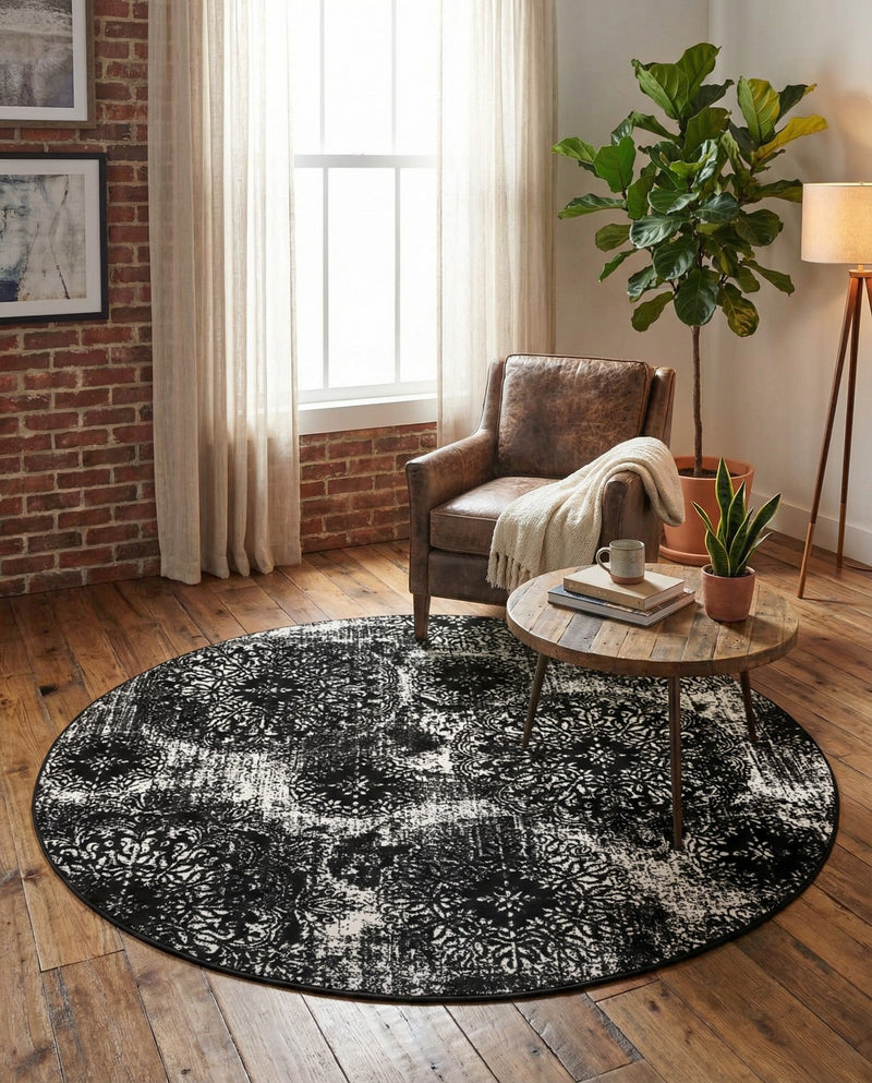 Riviera Elegance Collection Area Rug -  Monaco (Black) Round Black  lifestyle 65