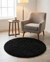 Plush Oasis Collection Area Rug - Serenity (Jet Black) Round Jet Black  lifestyle 50