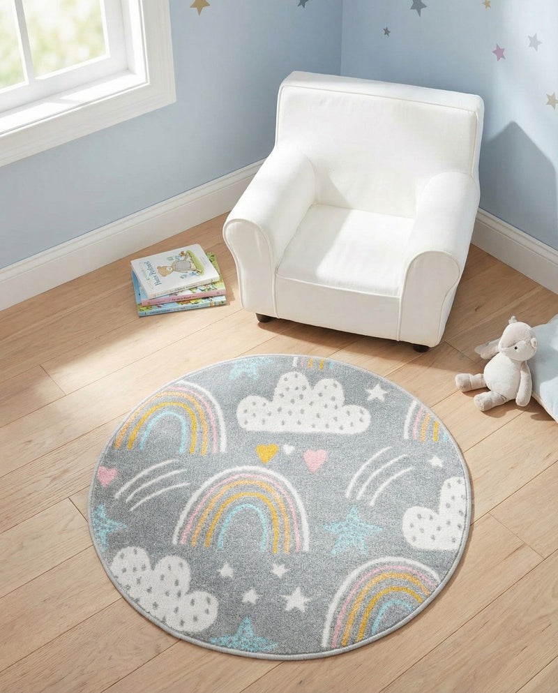 Wonder Tykes Collection Area Rug -  Pixel Round Gray  lifestyle 46