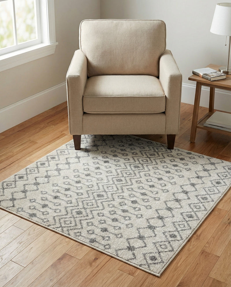 Mediterranean Lattice Collection Area Rug - Santorini (Ivory and Gray) Square Ivory and Gray  lifestyle 89
