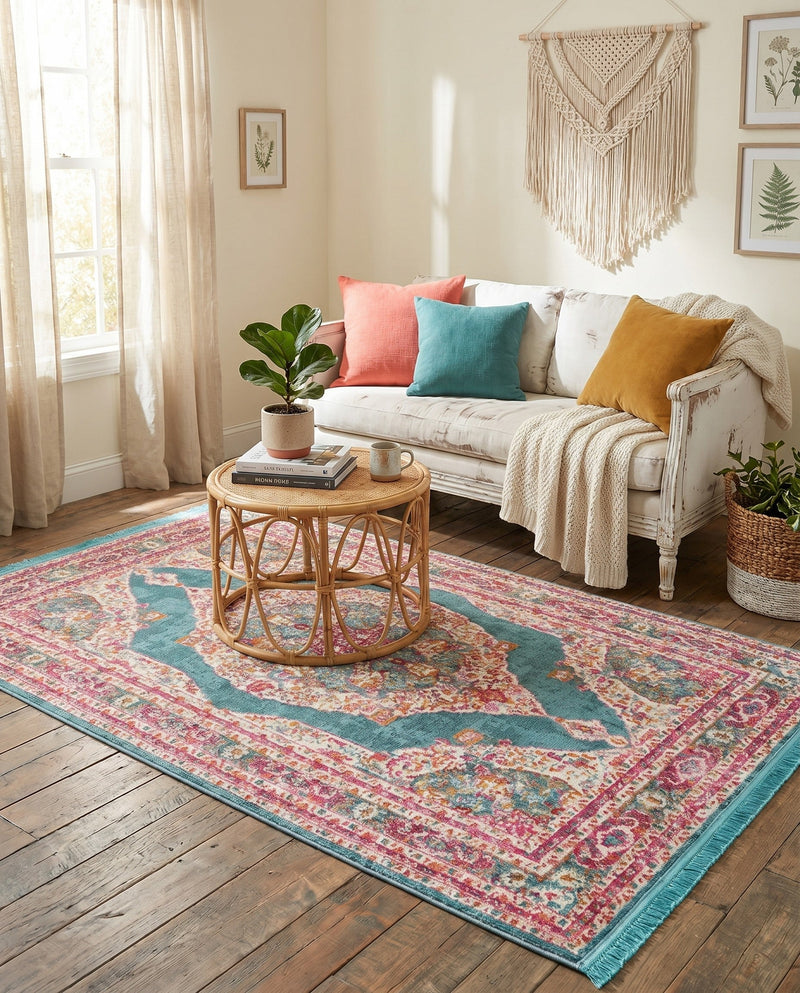 Caribbean Breeze Collection Area Rug -  Windward Rectangle Turquoise  lifestyle 65