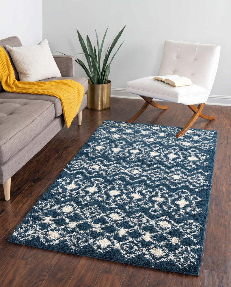 Berber Lattice Shag Collection Area Rug - Atlas (Navy Blue) Rectangle Navy Blue  lifestyle 17