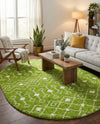 Berber Lattice Shag Collection Area Rug - Atlas (Green) Oval Green  lifestyle 48