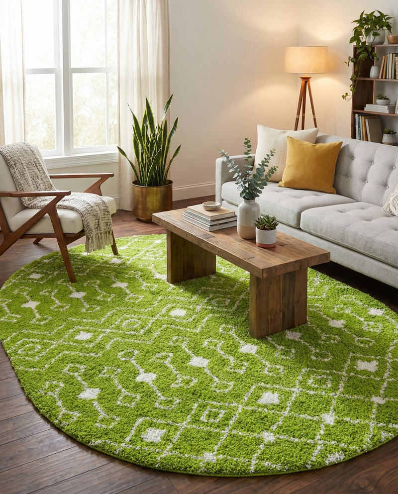 Berber Lattice Shag Collection Area Rug - Atlas (Green) Oval Green  lifestyle 48