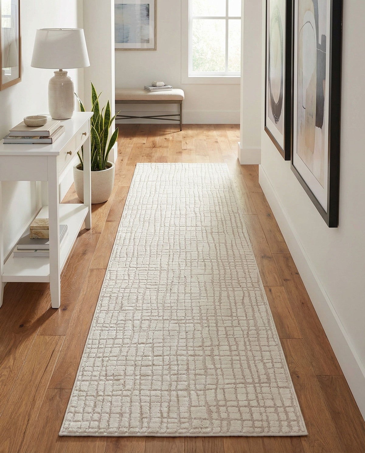 Haven Tapestry Collection Area Rug - WhisperingFalls Runner Ivory White  lifestyle 65