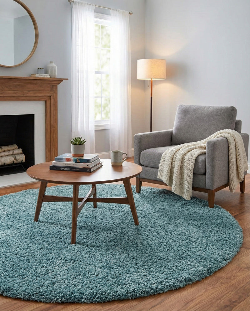 Plush Oasis Collection Area Rug - Serenity (Light Slate Blue) Round Light Slate Blue  lifestyle 22