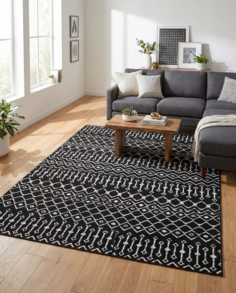 Marrakech Lattice Collection Area Rug - Medina (Black) Rectangle Black  lifestyle 4