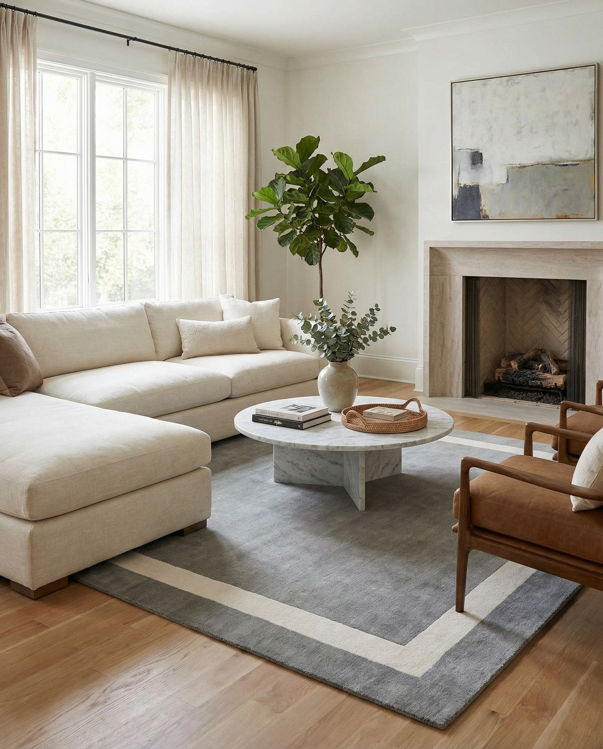 Savannah Borders Wool Collection Area Rug - Chatham Square Earl Gray  lifestyle 194