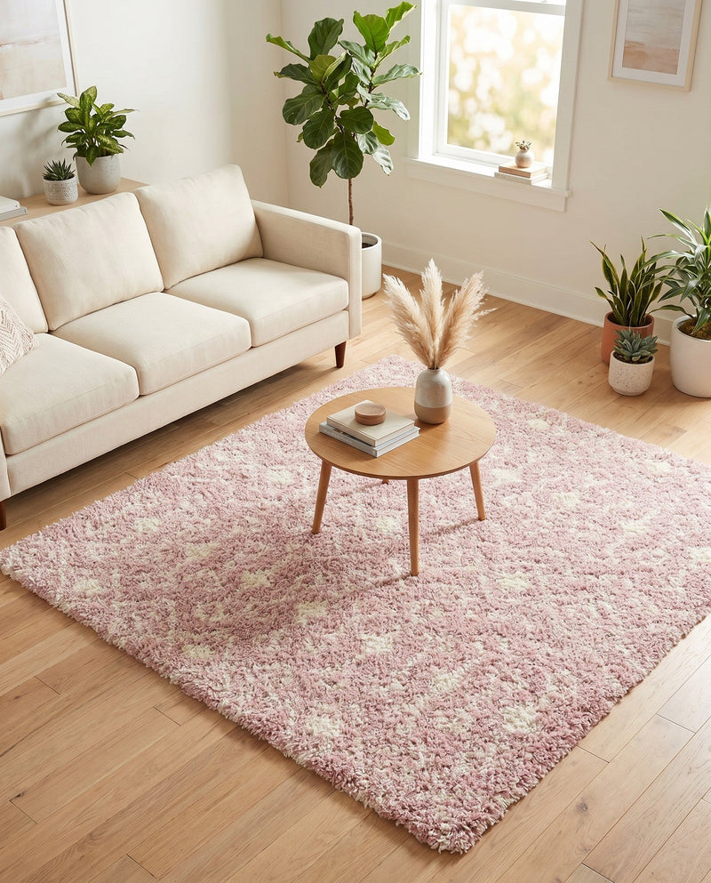 Berber Lattice Shag Collection Area Rug - Atlas (Light Pink) Square Light Pink  lifestyle 60
