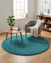 Plush Oasis Collection Area Rug - Serenity (Deep Aqua Blue) Round Deep Aqua Blue  lifestyle 32