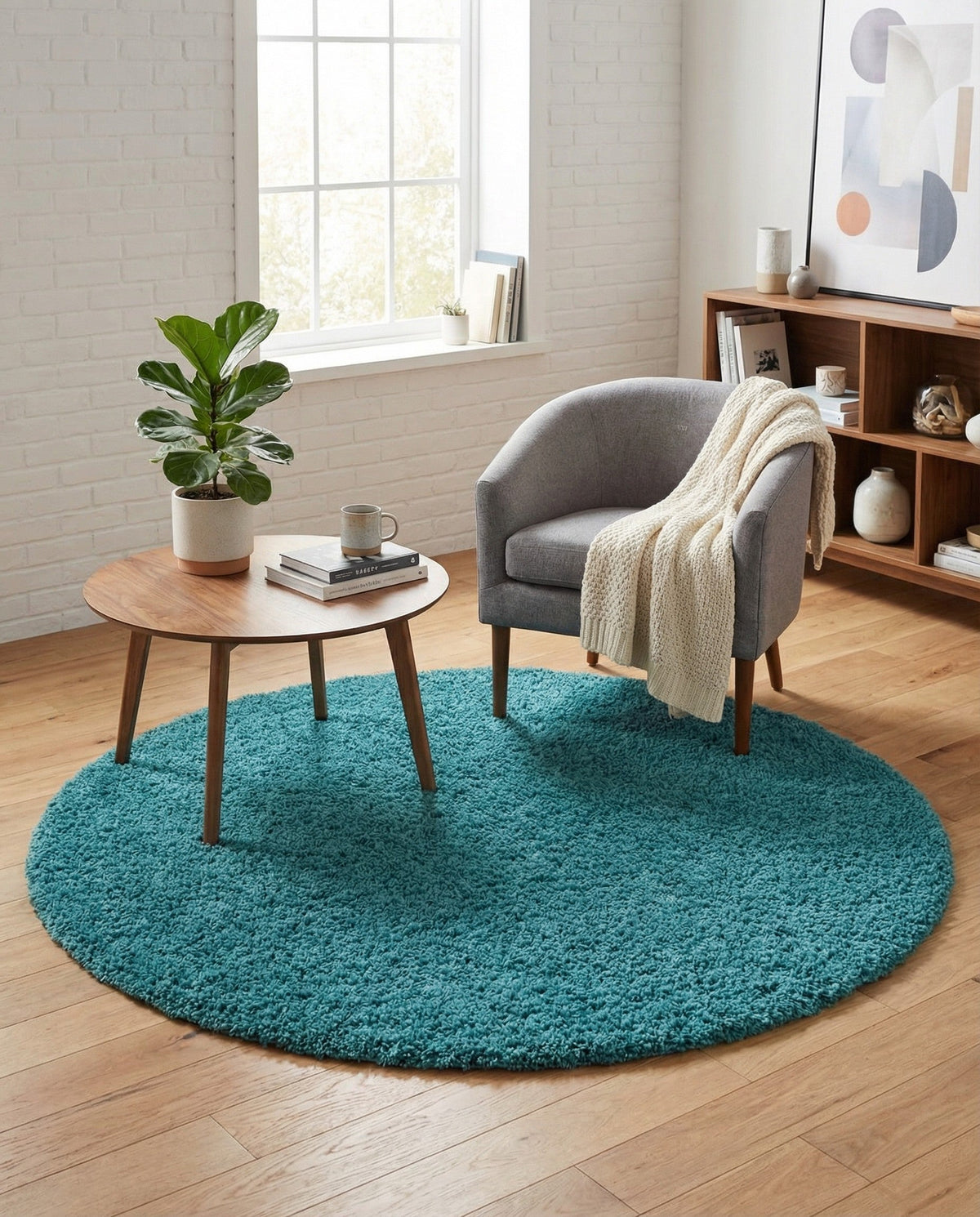 Plush Oasis Collection Area Rug - Serenity (Deep Aqua Blue) Round Deep Aqua Blue  lifestyle 32