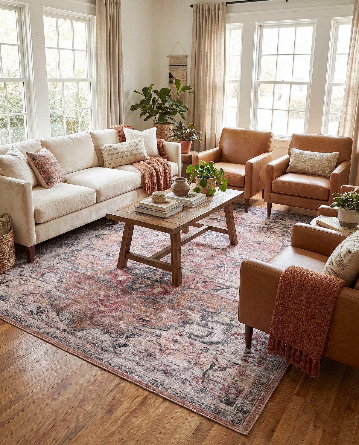 Vintage Memories Collection Area Rug - Echoes Square Beige and Pink  lifestyle 111