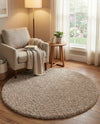 Plush Oasis Collection Area Rug - Serenity (Taupe) Round Taupe  lifestyle 65