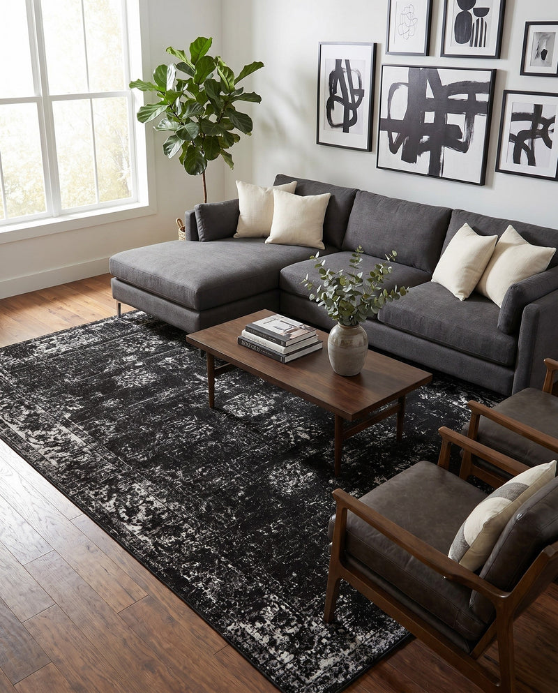 Riviera Elegance Collection Area Rug - Antibes (Black) Rectangle Black  lifestyle 15